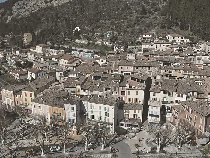 Aerial and close-up view of the village of Puget-Théniers